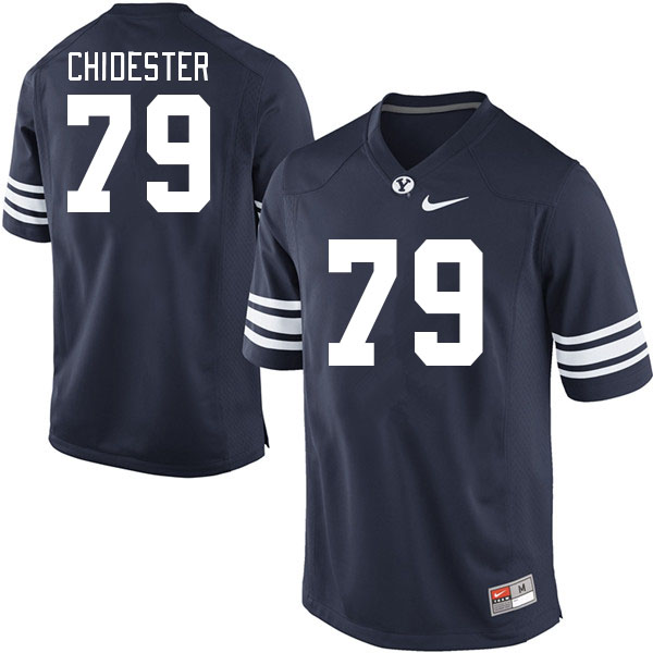 Men #79 Kaden Chidester BYU Cougars College Football Jerseys Stitched-Navy - Click Image to Close